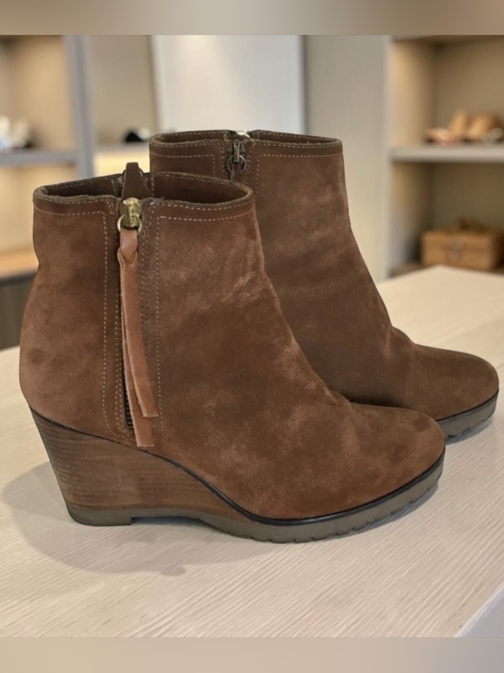 Fabianelli Italian Suede Wedge Ankle Boots, Brown, EU 38 🍂